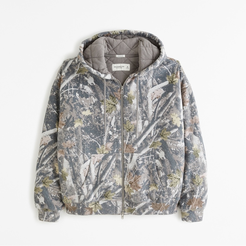 Abercrombie quilted camo full zip hoodie jacket